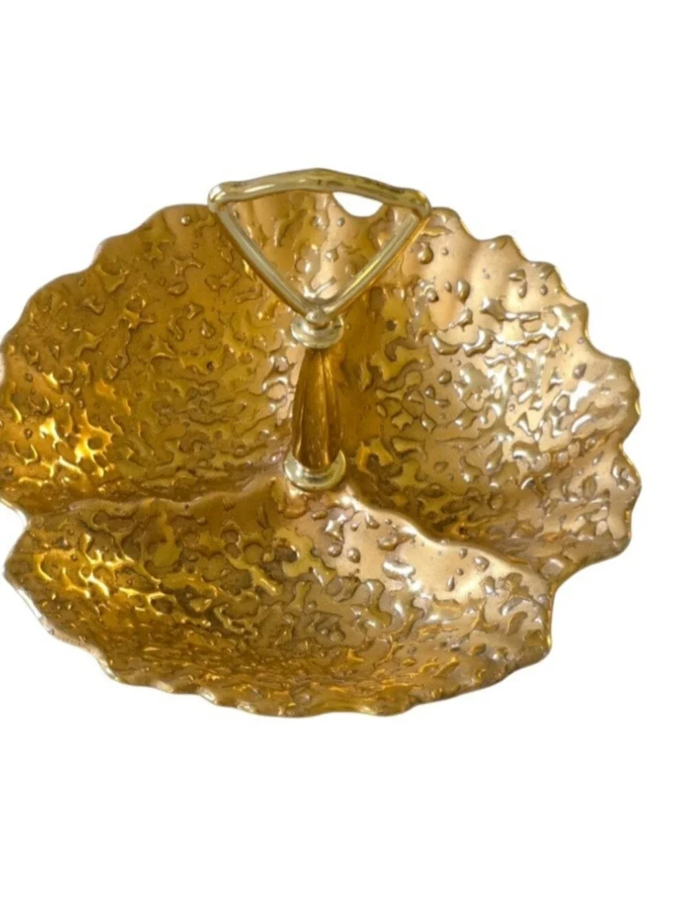 Vintage 22K Hand Decorated Weeping Bright Gold Sectioned Candy Trinket Dish Tray